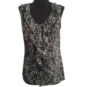212 Collection Size S Blouse Top Womens Sleeveless Black White Ruffle V Neck